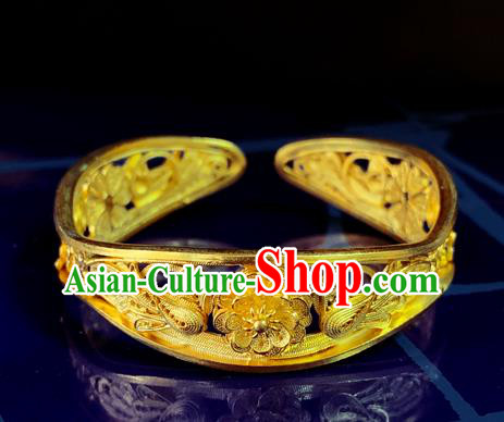 Handmade Chinese Silver Bracelet Accessories Traditional Wedding Golden Bangle Jewelry