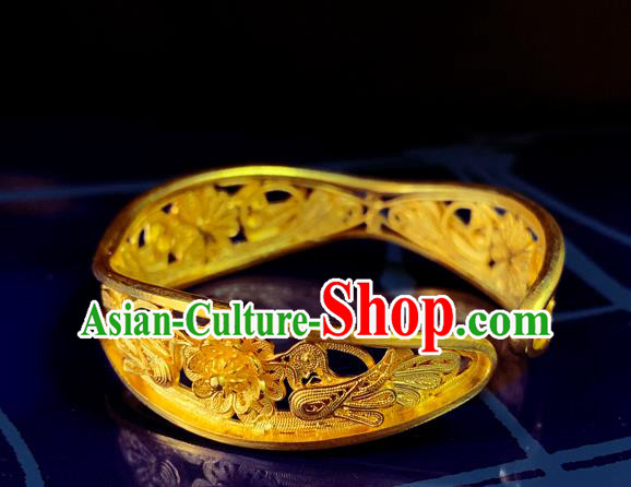 Handmade Chinese Silver Bracelet Accessories Traditional Wedding Golden Bangle Jewelry