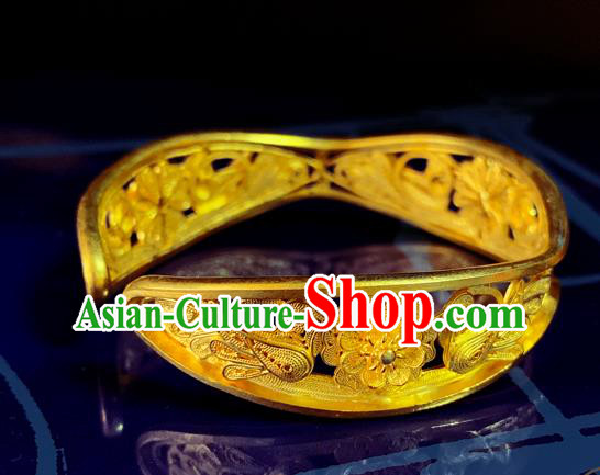 Handmade Chinese Silver Bracelet Accessories Traditional Wedding Golden Bangle Jewelry