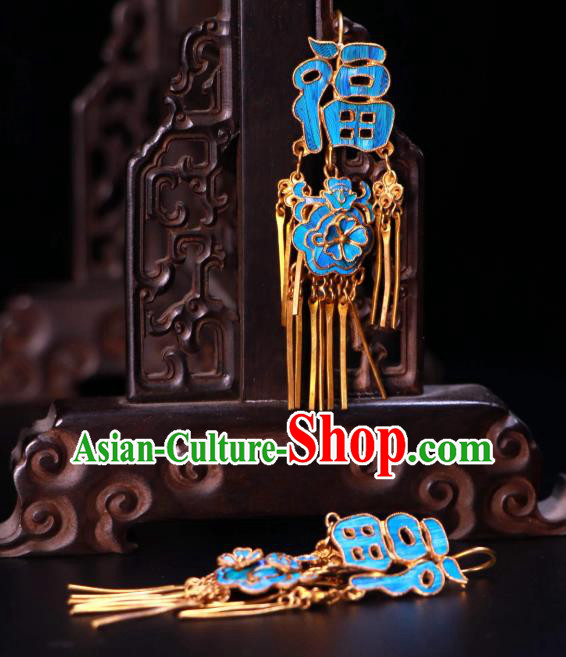 Chinese Classical Cloisonne Earrings Jewelry Ancient Qing Dynasty Court Woman Ear Accessories