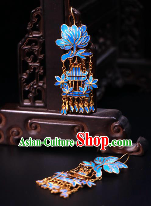 Chinese Wedding Jewelry Ancient Qing Dynasty Empress Ear Accessories Classical Blueing Earrings