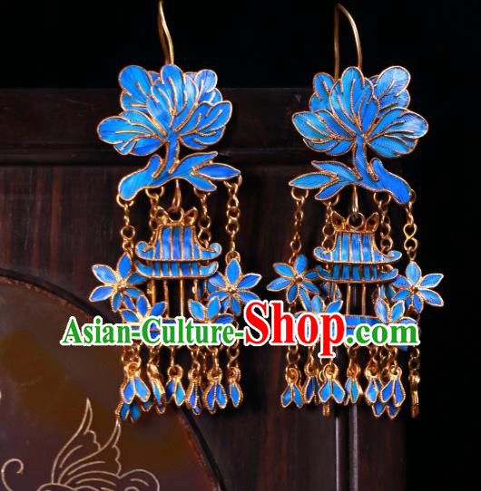 Chinese Wedding Jewelry Ancient Qing Dynasty Empress Ear Accessories Classical Blueing Earrings