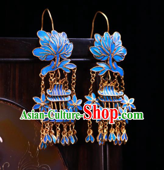 Chinese Wedding Jewelry Ancient Qing Dynasty Empress Ear Accessories Classical Blueing Earrings