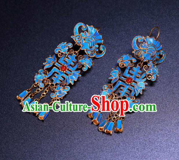 Chinese Classical Blueing Bat Earrings Wedding Jewelry Ancient Qing Dynasty Empress Ear Accessories