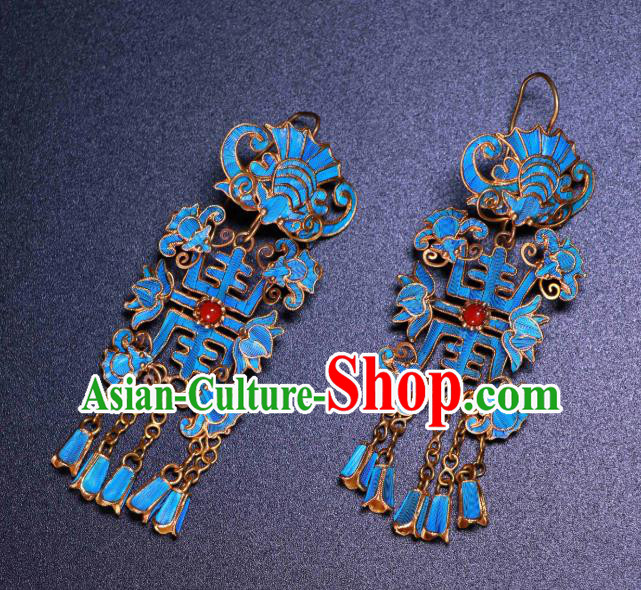 Chinese Classical Blueing Bat Earrings Wedding Jewelry Ancient Qing Dynasty Empress Ear Accessories