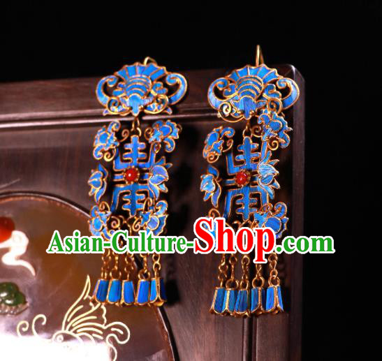 Chinese Classical Blueing Bat Earrings Wedding Jewelry Ancient Qing Dynasty Empress Ear Accessories