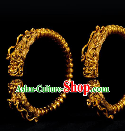 Handmade Chinese Golden Dragon Bracelet Accessories Traditional Wedding Ruby Bangle Jewelry