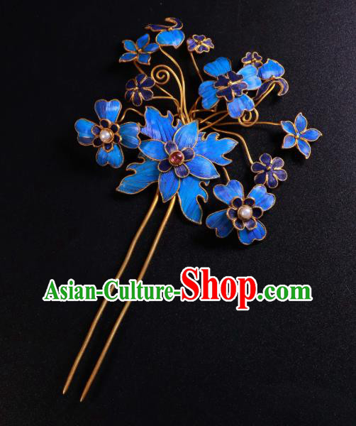 China Ancient Qing Dynasty Imperial Empress Cloisonne Hairpin Handmade Gems Hair Stick