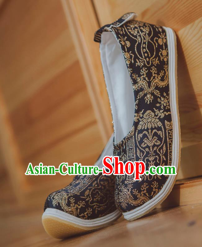 Handmade Chinese Traditional Black Silk Hanfu Shoes Wedding Shoes Ancient Song Dynasty Princess Shoes