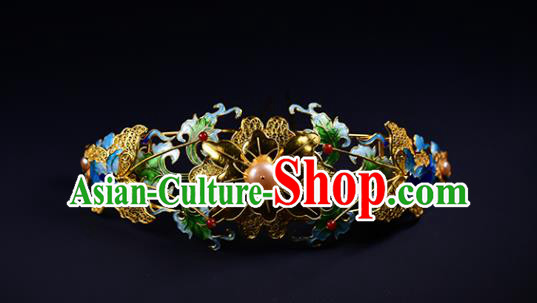 China Ming Dynasty Blueing Butterfly Hair Crown Ancient Empress Hair Stick Traditional Hair Jewelry