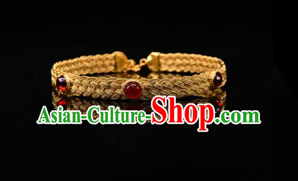 China Traditional Ming Dynasty Bracelet Accessories Ancient Imperial Consort Golden Gems Bangle