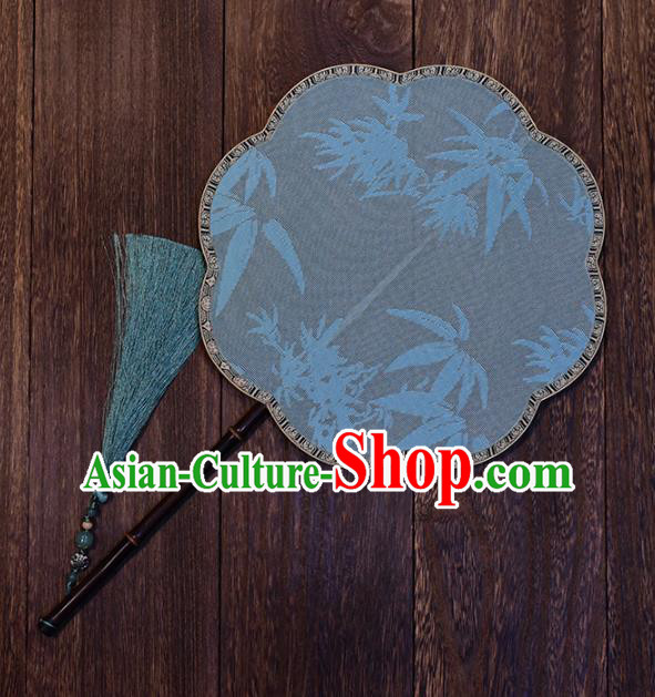 Handmade Chinese Traditional Hanfu Blue Silk Fan Bamboo Pattern Fan Ancient Song Dynasty Princess Palace Fan