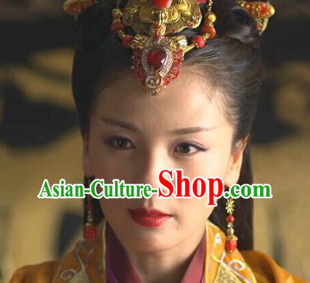 Chinese Classical Qin Dynasty Empress Ear Accessories Ancient Queen Cinnabar Earrings