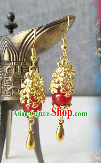 Chinese Classical Tang Dynasty Empress Ear Accessories Ancient Princess Golden Earrings