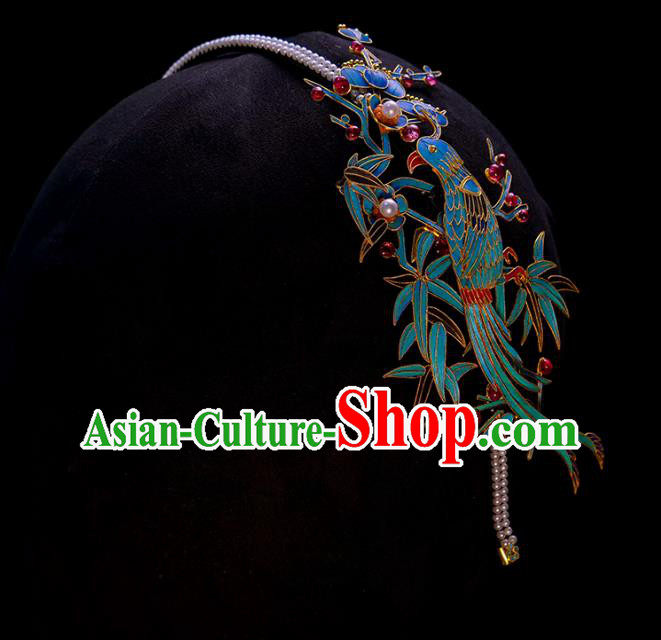 China Ancient Empress Blueing Hair Clasp Qing Dynasty Hair Accessories Traditional Court Pearls Hair Jewelry