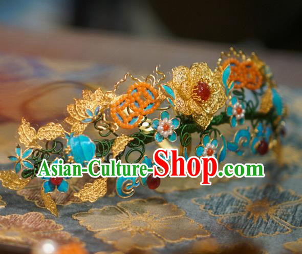 China Ancient Empress Blueing Hair Crown Traditional Court Pearls Hair Jewelry Qing Dynasty Hair Accessories