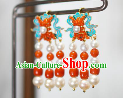 Chinese Qing Dynasty Queen Ear Accessories Ancient Empress Pearls Earrings