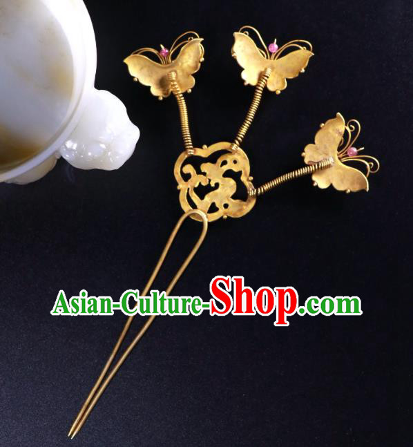 China Traditional Handmade Blueing Butterfly Hair Stick Ancient Qing Dynasty Court Empress Pearls Hairpin