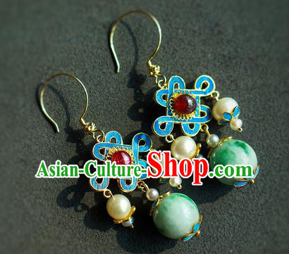 Chinese Qing Dynasty Palace Lady Pearls Ear Accessories Ancient Empress Jadeite Earrings