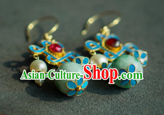 Chinese Qing Dynasty Palace Lady Pearls Ear Accessories Ancient Empress Jadeite Earrings