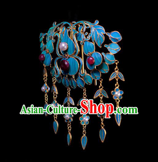 China Ancient Empress Ruby Hairpin Traditional Court Hair Jewelry Qing Dynasty Pearls Tassel Hair Crown