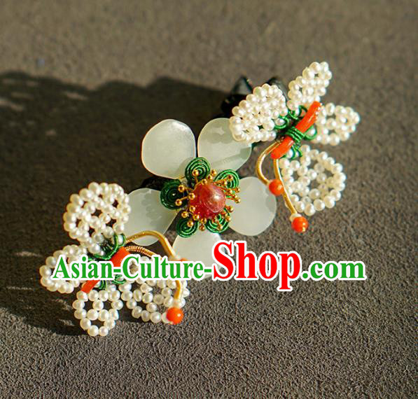 China Qing Dynasty Agate Hair Stick Traditional Court Hair Jewelry Ancient Empress Pearls Butterfly Hairpin