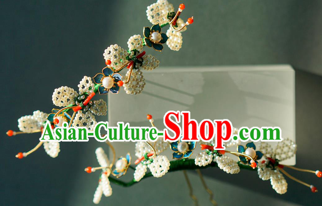 China Qing Dynasty Pearls Butterfly Hair Stick Traditional Court Hair Jewelry Ancient Empress Agate Hairpin