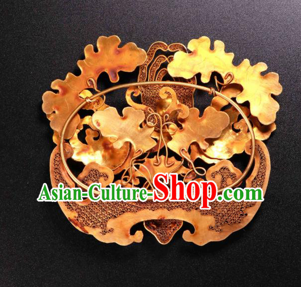 China Ancient Qing Dynasty Court Empress Gems Hairpin Traditional Handmade Filigree Bat Hair Crown