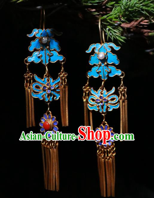 Chinese Classical Earrings Jewelry Ancient Qing Dynasty Court Woman Blueing Ear Accessories