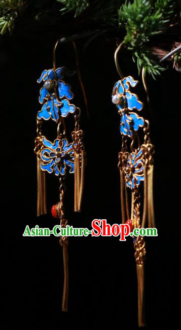 Chinese Classical Earrings Jewelry Ancient Qing Dynasty Court Woman Blueing Ear Accessories