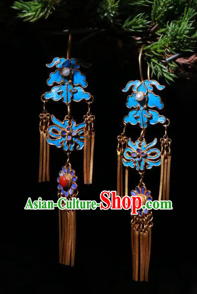 Chinese Classical Earrings Jewelry Ancient Qing Dynasty Court Woman Blueing Ear Accessories