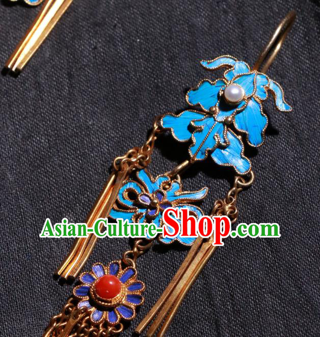 Chinese Classical Earrings Jewelry Ancient Qing Dynasty Court Woman Blueing Ear Accessories