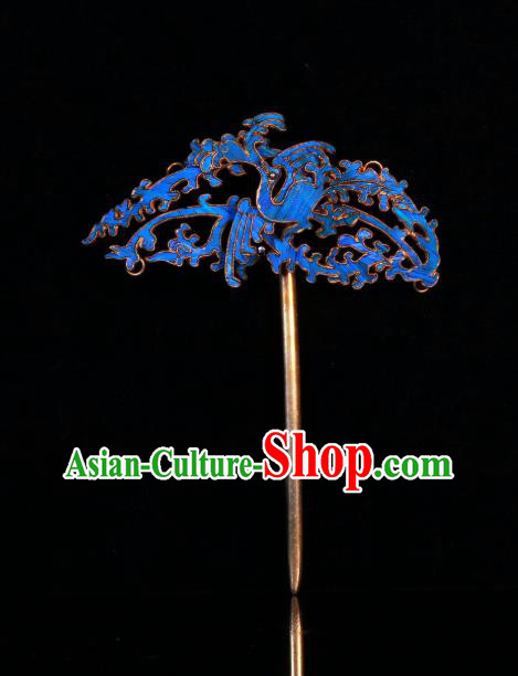 China Handmade Qing Dynasty Court Hairpin Ancient Imperial Consort Blueing Phoenix Hair Stick