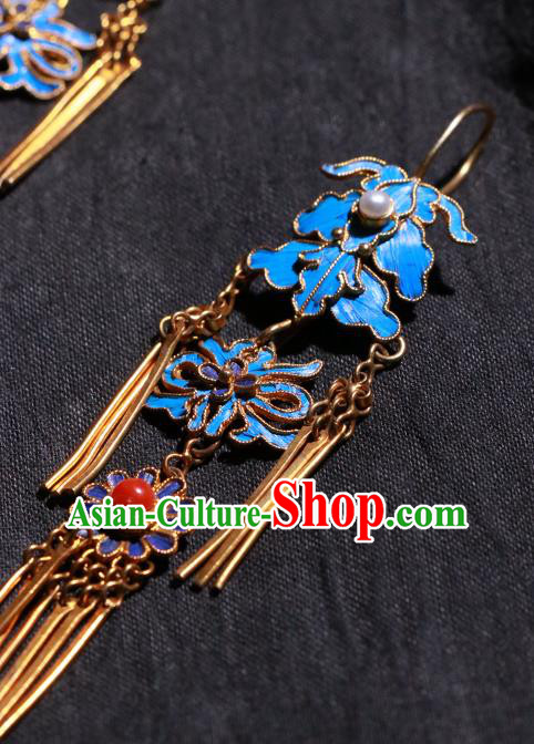 Chinese Classical Earrings Jewelry Ancient Qing Dynasty Court Woman Blueing Ear Accessories