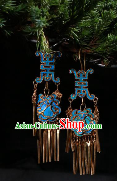 Chinese Ancient Qing Dynasty Court Woman Blueing Ear Accessories Classical Earrings Jewelry