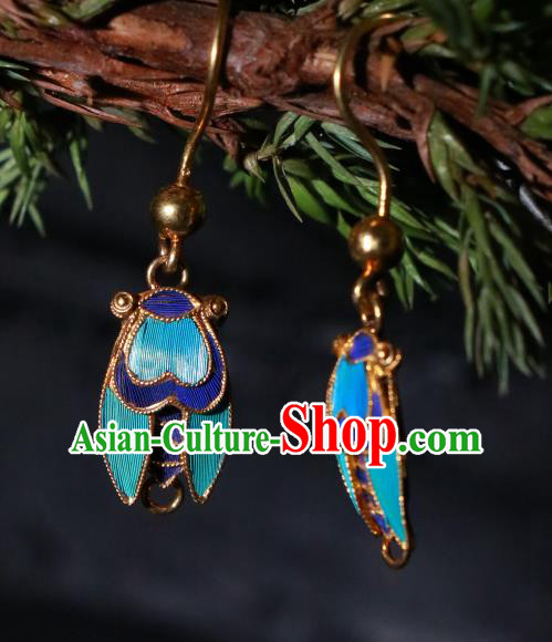 Chinese Classical Jewelry Ancient Palace Lady Blueing Cicada Ear Accessories Qing Dynasty Earrings