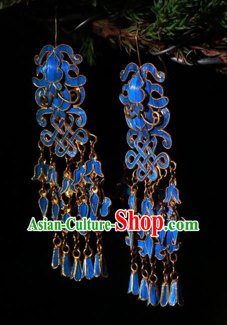 Chinese Qing Dynasty Blueing Lion Earrings Classical Cloisonne Jewelry Ancient Empress Ear Accessories