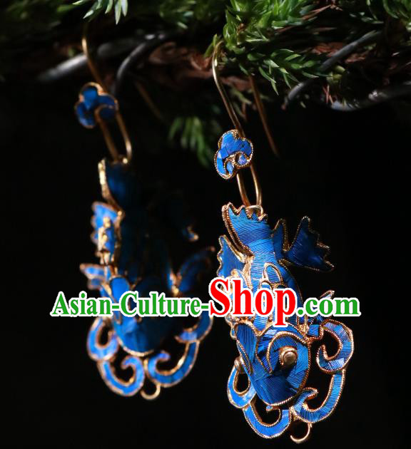 Chinese Classical Cloisonne Fish Jewelry Ear Accessories Ancient Qing Dynasty Empress Earrings