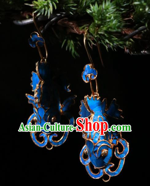 Chinese Classical Cloisonne Fish Jewelry Ear Accessories Ancient Qing Dynasty Empress Earrings