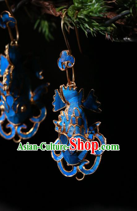Chinese Classical Cloisonne Fish Jewelry Ear Accessories Ancient Qing Dynasty Empress Earrings