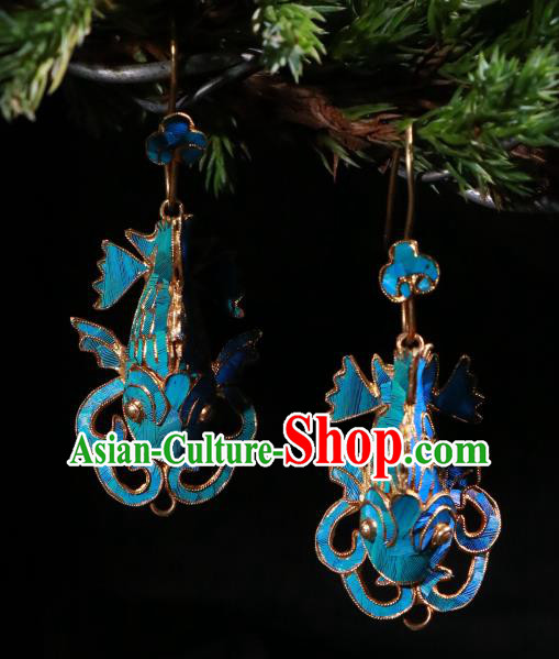 Chinese Classical Cloisonne Fish Jewelry Ear Accessories Ancient Qing Dynasty Empress Earrings