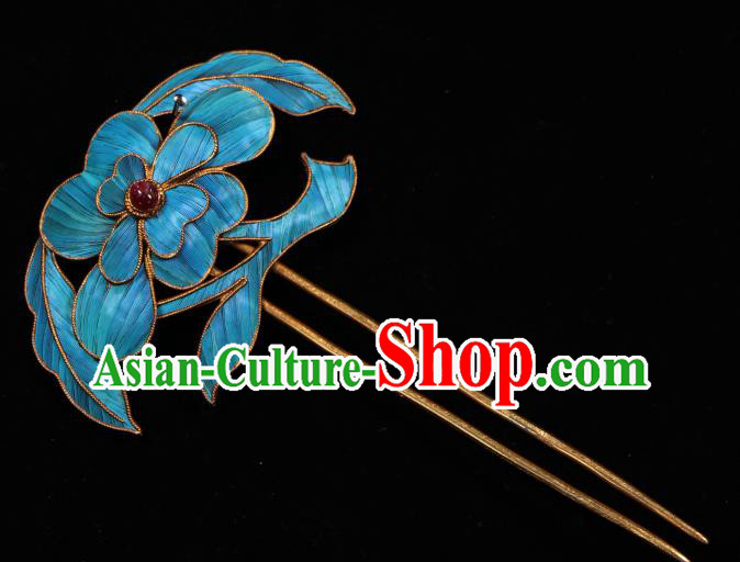 China Ancient Imperial Empress Garnet Hair Clip Handmade Qing Dynasty Queen Blueing Hairpin