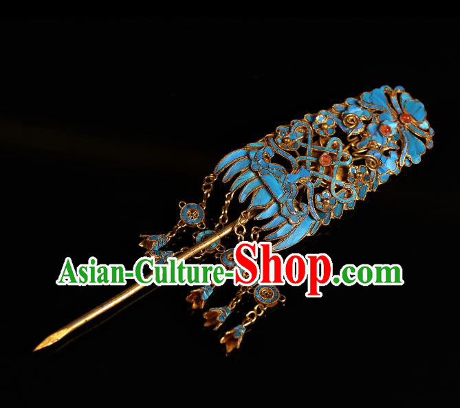 China Handmade Qing Dynasty Court Woman Tassel Hairpin Ancient Empress Gems Hair Clip