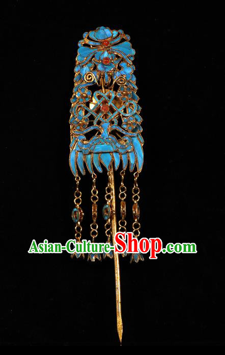 China Handmade Qing Dynasty Court Woman Tassel Hairpin Ancient Empress Gems Hair Clip