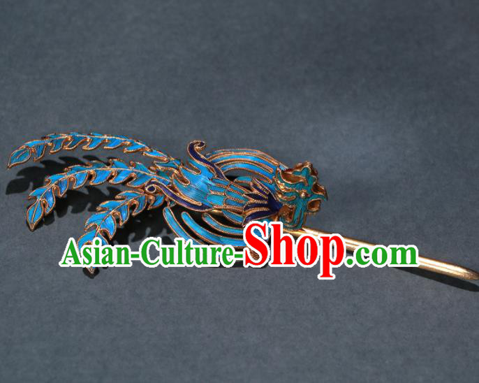 China Handmade Hair Accessories Qing Dynasty Queen Phoenix Hairpin Ancient Empress Cloisonne Hair Stick