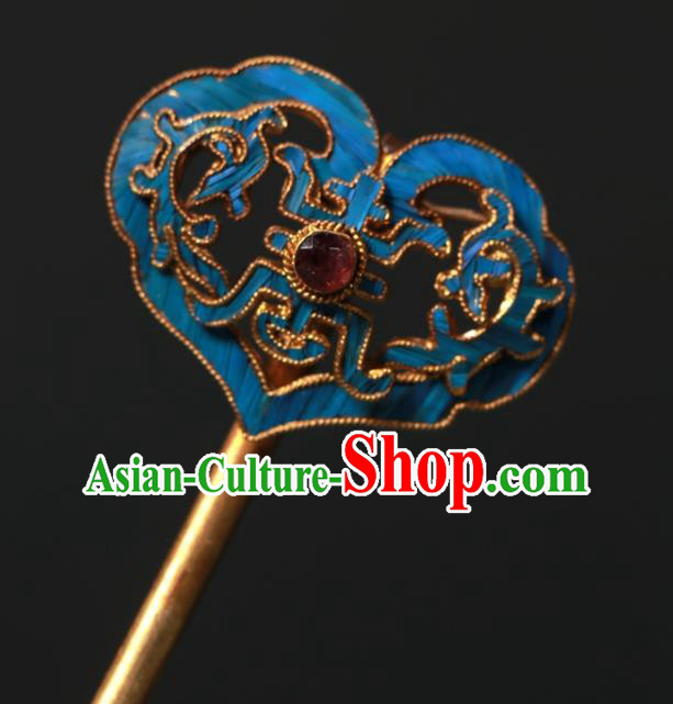 China Ancient Court Cloisonne Hair Stick Traditional Garnet Hair Jewelry Qing Dynasty Empress Hairpin