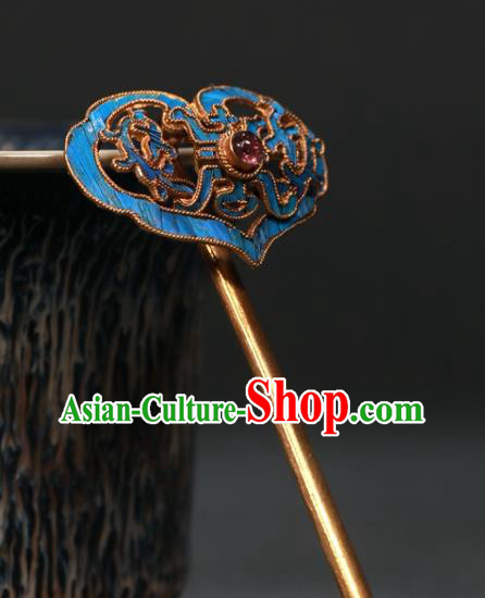 China Ancient Court Cloisonne Hair Stick Traditional Garnet Hair Jewelry Qing Dynasty Empress Hairpin