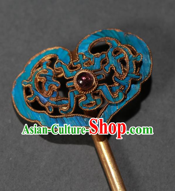 China Ancient Court Cloisonne Hair Stick Traditional Garnet Hair Jewelry Qing Dynasty Empress Hairpin