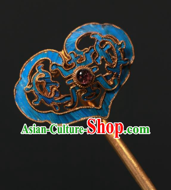 China Ancient Court Cloisonne Hair Stick Traditional Garnet Hair Jewelry Qing Dynasty Empress Hairpin