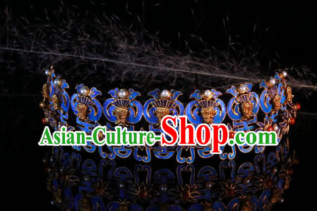 China Handmade Ming Dynasty Queen Pearls Hairpin Ancient Imperial Empress Blueing Phoenix Hair Crown